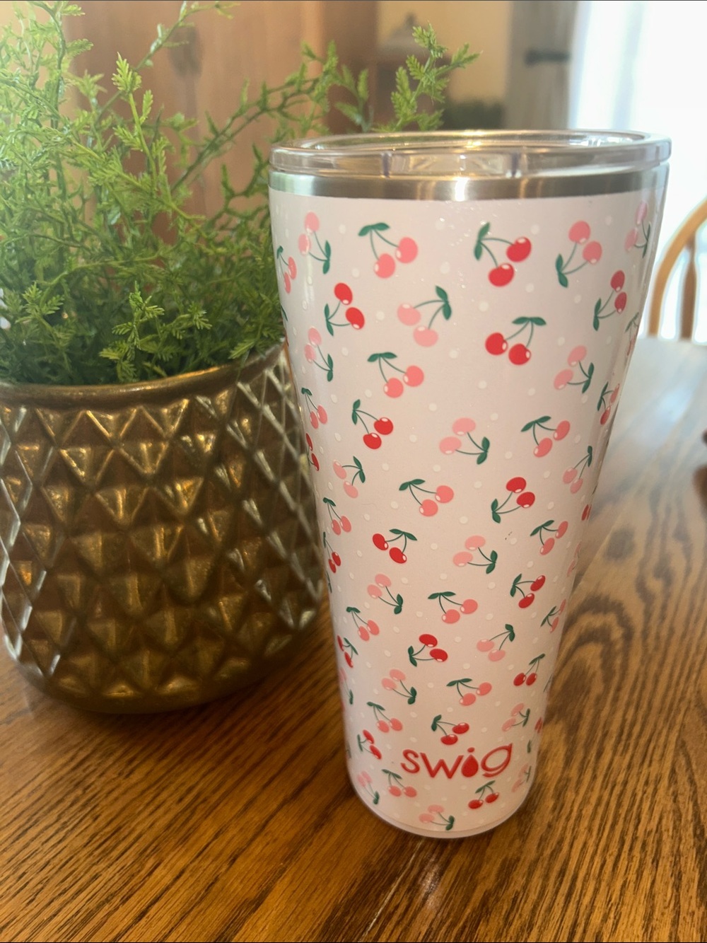 32 oz Swig Cherry Pattern Stainless Tumbler - Pink/Red